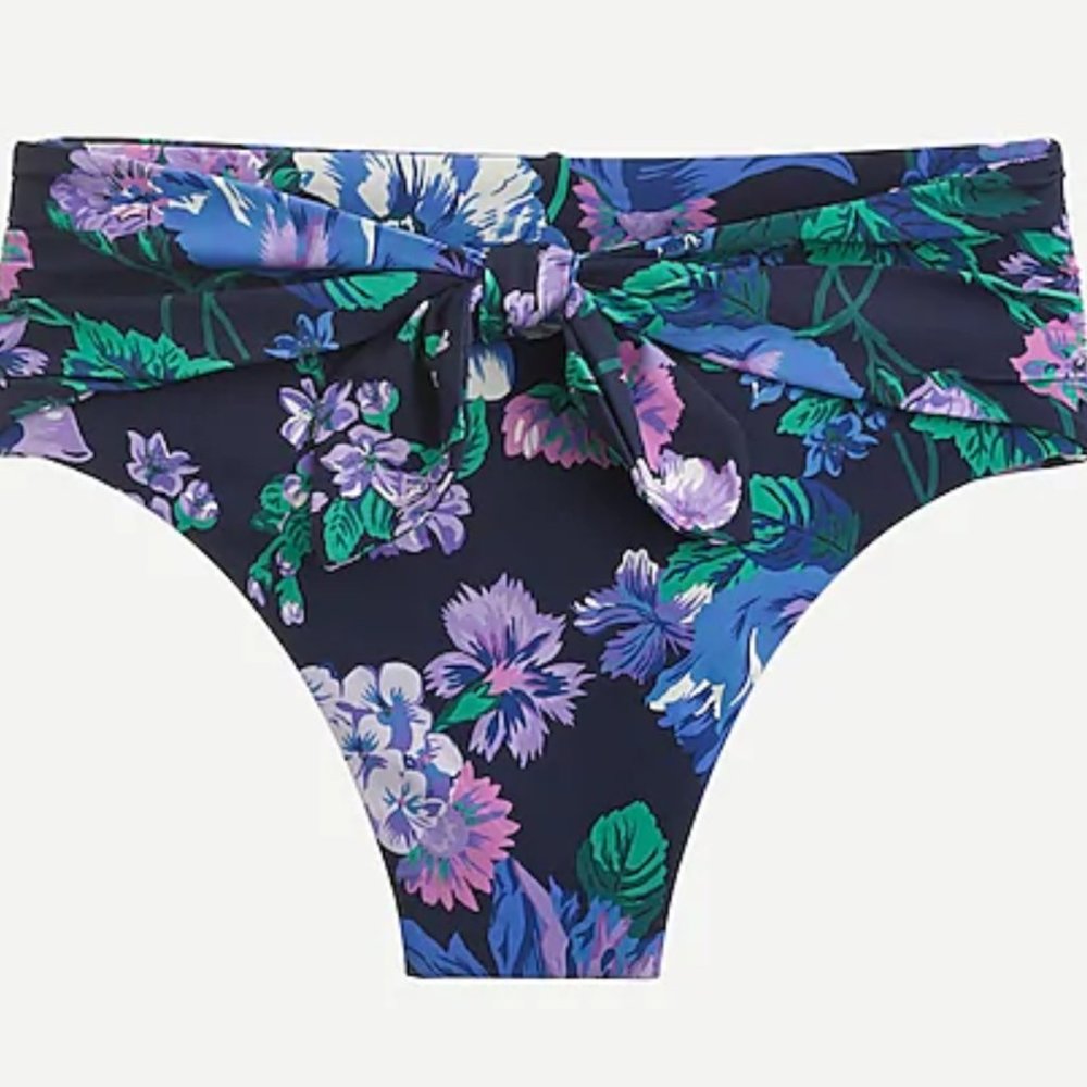 J. Crew High-cut Tie-waist BIKINI BOTTOMS in Navy Retro Floral XS NWT $109
